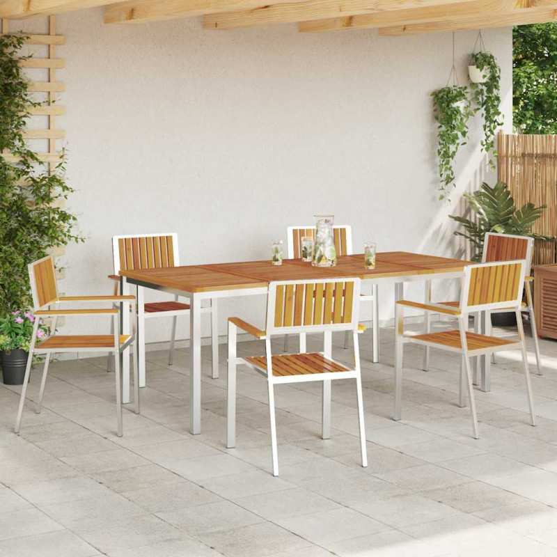 Zestaw do jedzenia na zewnątrz 7 pcs Brązowy Lite Drewno Akacji