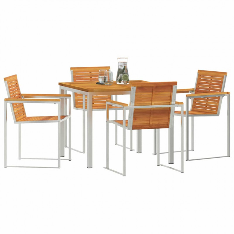 Zestaw do jadalni w ogrodzie 5 pcs Brązowy Lite Drewno Akacji
