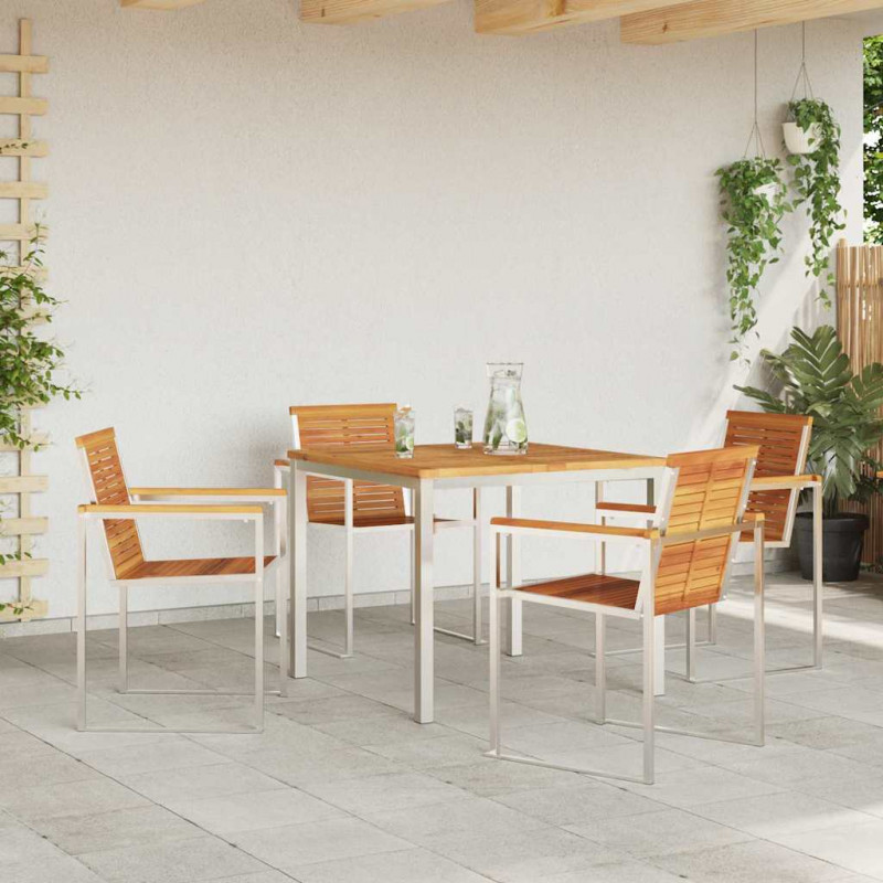 Zestaw do jadalni w ogrodzie 5 pcs Brązowy Lite Drewno Akacji