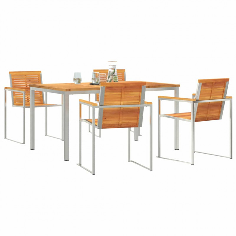 Zestaw do jadalni w ogrodzie 5 pcs Brązowy Lite Drewno Akacji