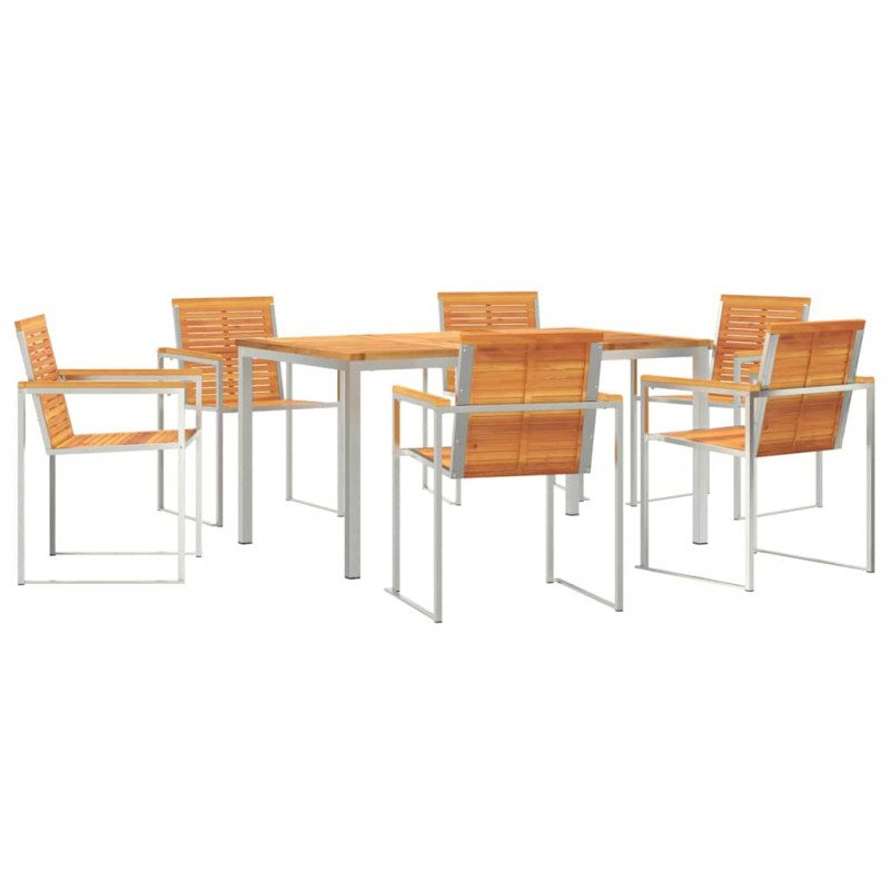 Zestaw do jadalni w ogrodzie 7 pcs Brązowy Lite Drewno Akacji