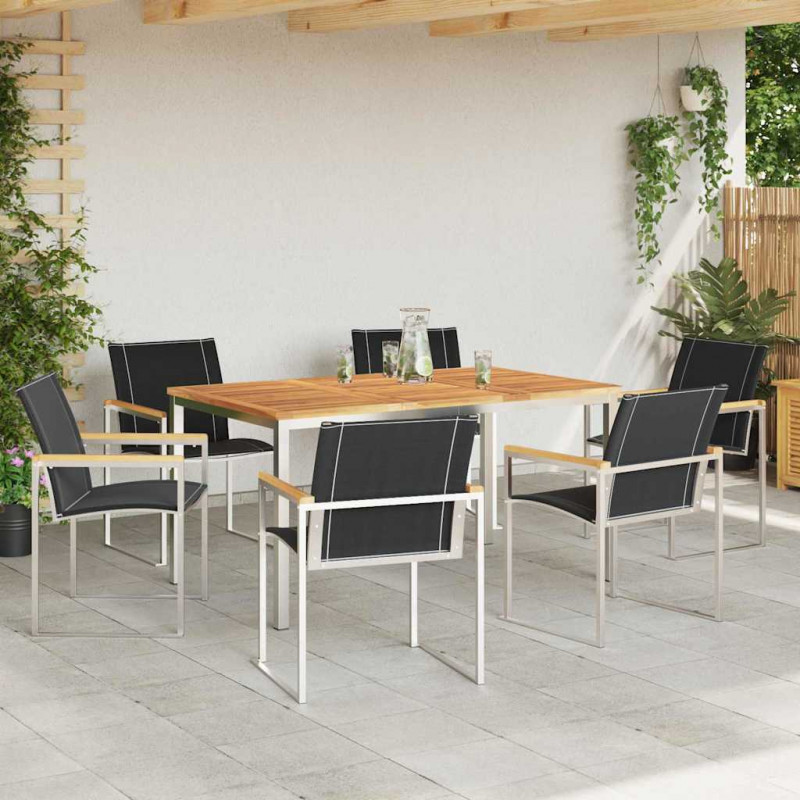 Zestaw do jadalni w ogrodzie 7 pcs Brązowy Lite Drewno Akacji