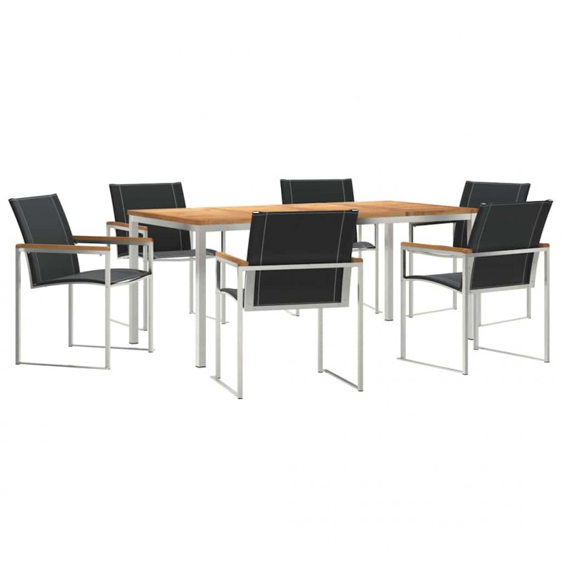 Zestaw do jadalni w ogrodzie 7 pcs Brązowy Lite Drewno Akacji