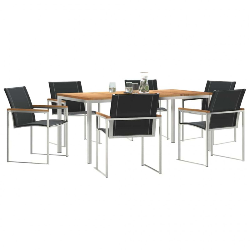 Zestaw do jadalni w ogrodzie 7 pcs Brązowy Lite Drewno Akacji
