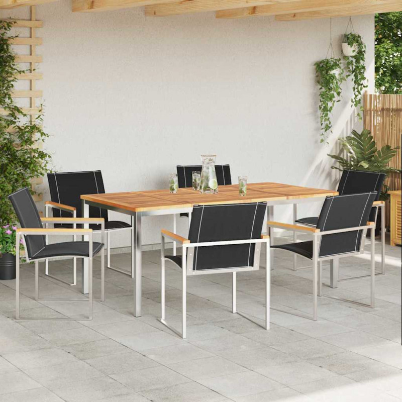 Zestaw do jadalni w ogrodzie 7 pcs Brązowy Lite Drewno Akacji