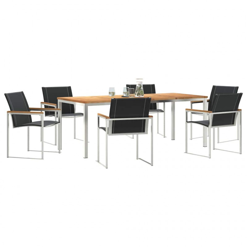 Zestaw do jadalni w ogrodzie 7 pcs Brązowy Lite Drewno Akacji