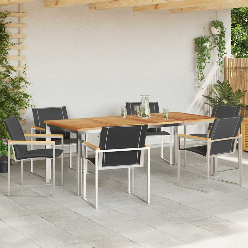 Zestaw do jadalni w ogrodzie 7 pcs Brązowy Lite Drewno Akacji