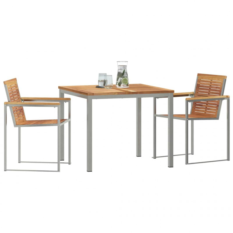 Zestaw do jadalni w ogrodzie 3 pcs Brązowy Lite drewno teakowe