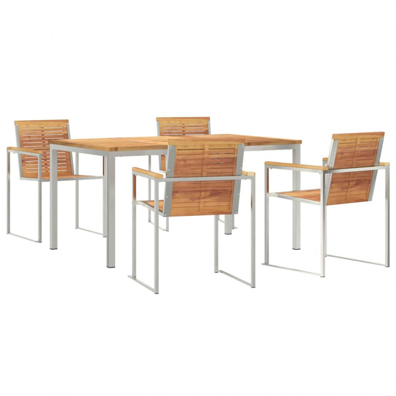 Zestaw do jadalni w ogrodzie 5 pcs Brązowy Lite drewno teakowe