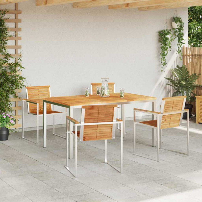 Zestaw do jadalni w ogrodzie 5 pcs Brązowy Lite drewno teakowe