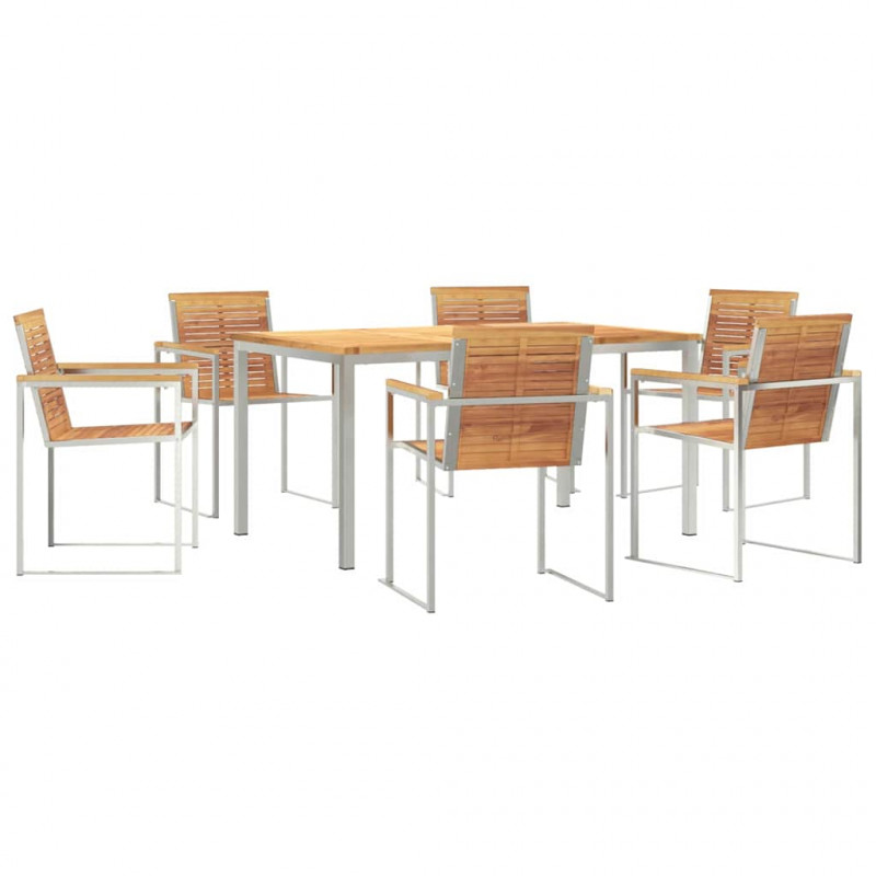 Zestaw do jadalni w ogrodzie 7 pcs Brązowy Lite drewno teakowe