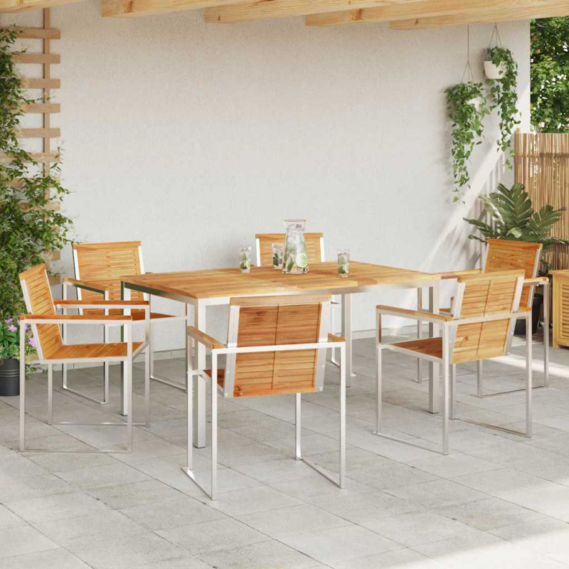 Zestaw do jadalni w ogrodzie 7 pcs Brązowy Lite drewno teakowe