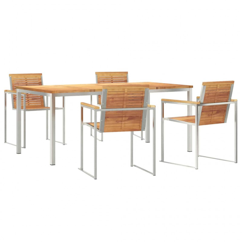 Zestaw do jadalni w ogrodzie 5 pcs Brązowy Lite drewno teakowe