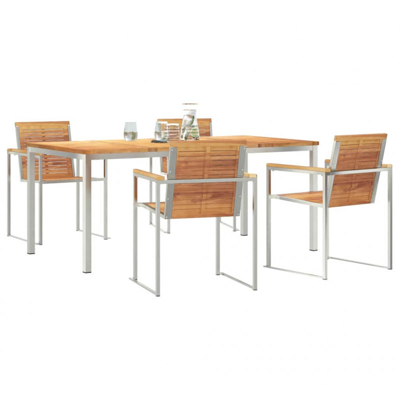 Zestaw do jadalni w ogrodzie 5 pcs Brązowy Lite drewno teakowe