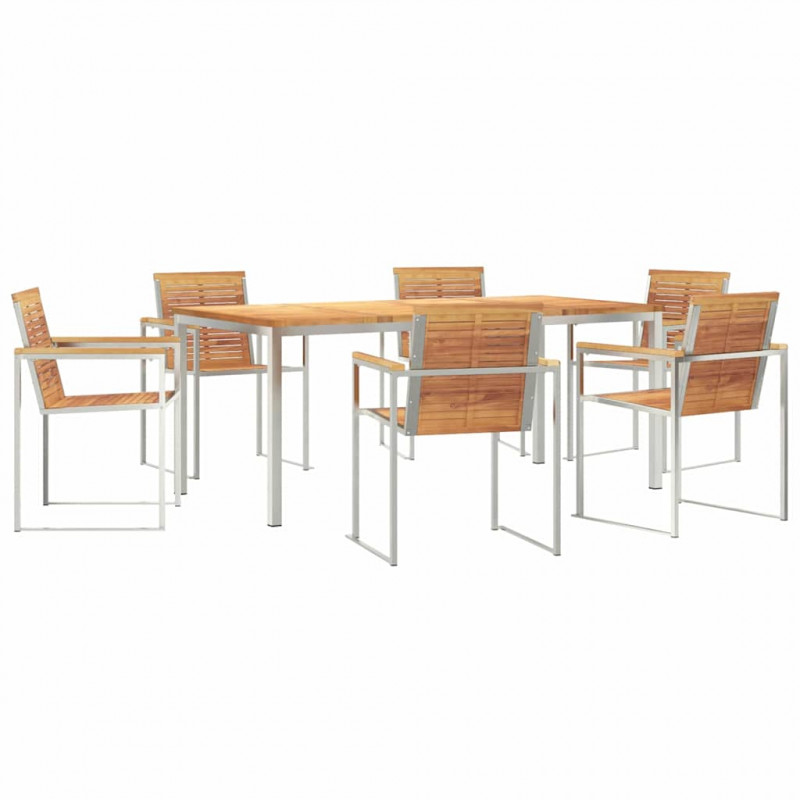 Zestaw do jadalni w ogrodzie 7 pcs Brązowy Lite drewno teakowe