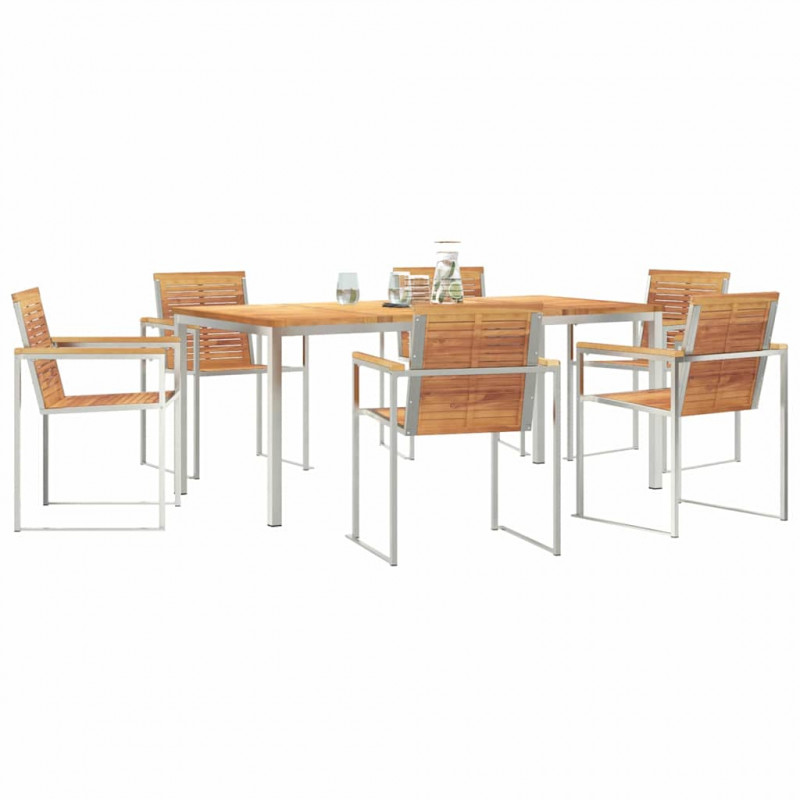 Zestaw do jadalni w ogrodzie 7 pcs Brązowy Lite drewno teakowe