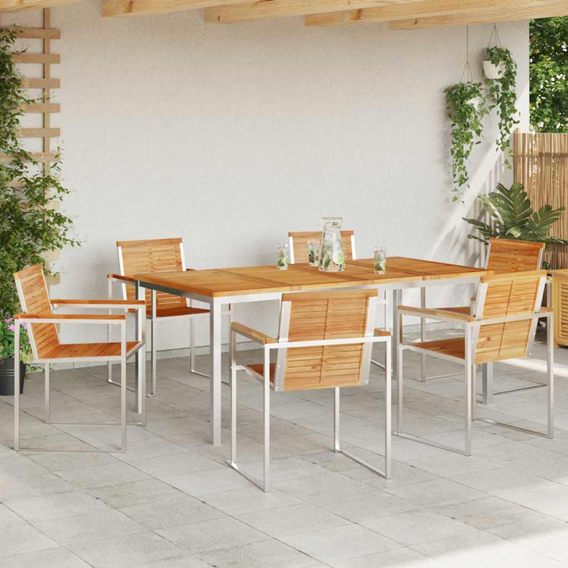 Zestaw do jadalni w ogrodzie 7 pcs Brązowy Lite drewno teakowe