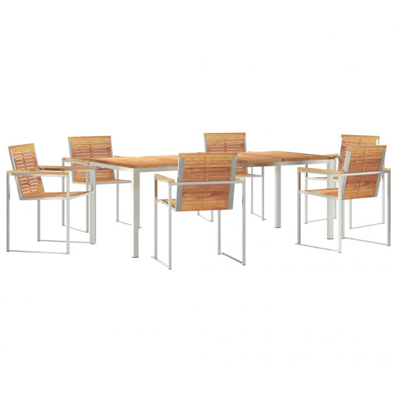 Zestaw do jadalni w ogrodzie 7 pcs Brązowy Lite drewno teakowe