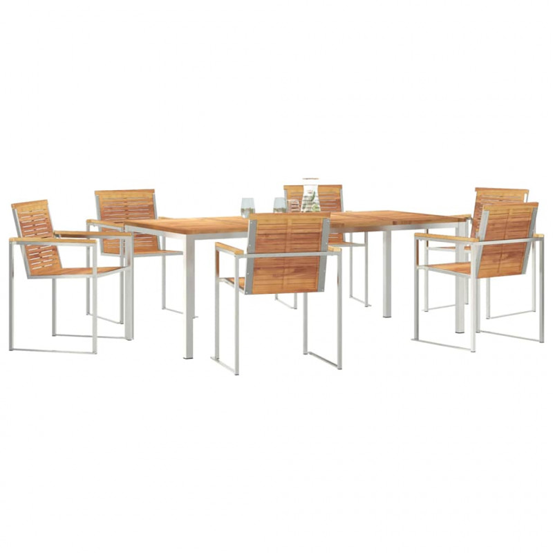 Zestaw do jadalni w ogrodzie 7 pcs Brązowy Lite drewno teakowe