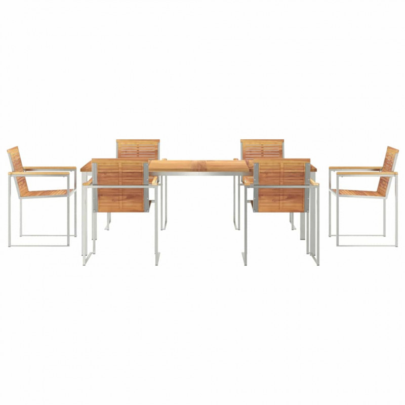 Zestaw do jadalni w ogrodzie 7 pcs Brązowy Lite drewno teakowe