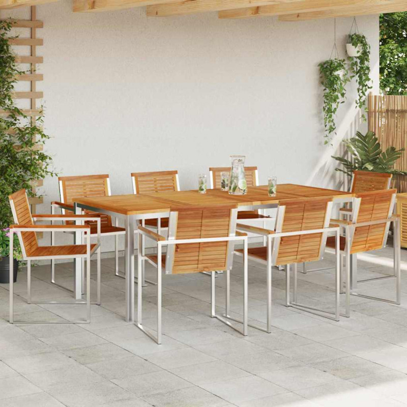 Zestaw do jadalni w ogrodzie 9 pcs Brązowy Lite drewno teakowe