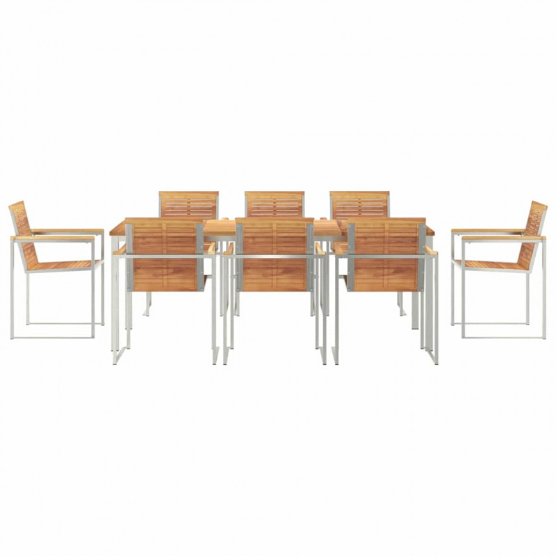 Zestaw do jadalni w ogrodzie 9 pcs Brązowy Lite drewno teakowe
