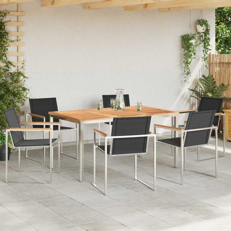 Zestaw do jadalni w ogrodzie 7 pcs Brązowy Lite drewno teakowe