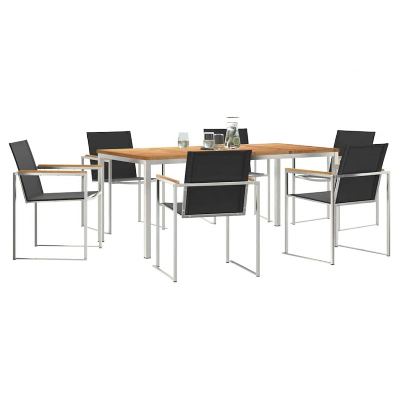 Zestaw do jadalni w ogrodzie 7 pcs Brązowy Lite drewno teakowe