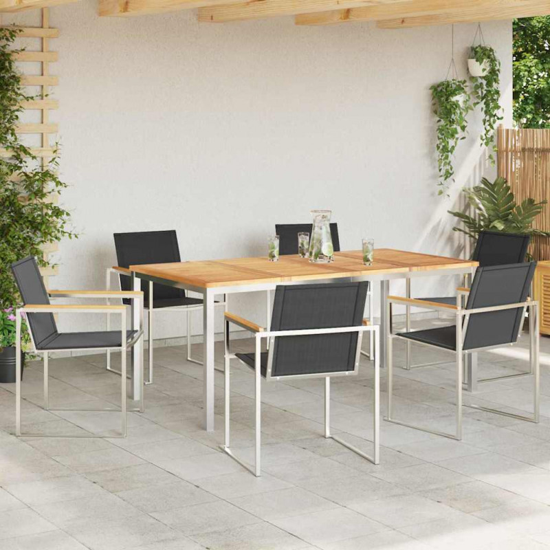 Zestaw do jadalni w ogrodzie 7 pcs Brązowy Lite drewno teakowe