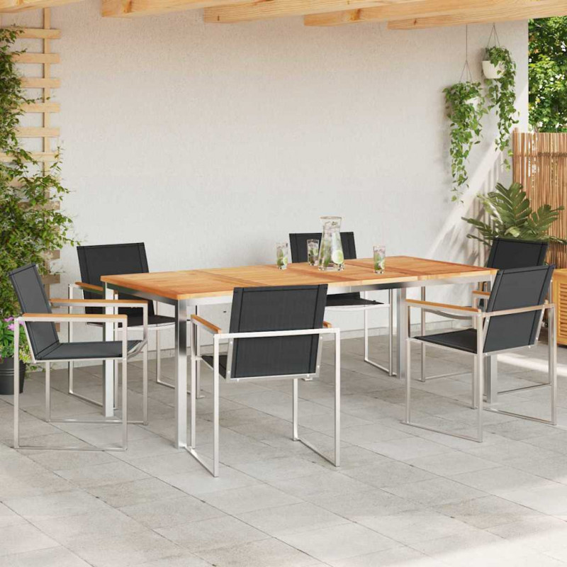 Zestaw do jadalni w ogrodzie 7 pcs Brązowy Lite drewno teakowe