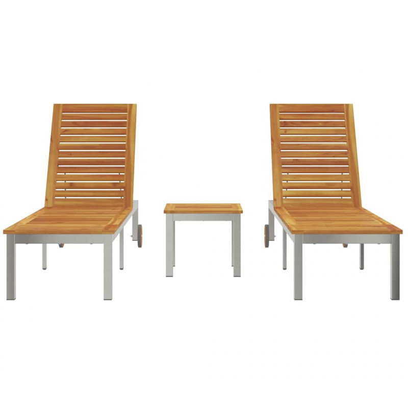 Leżak 2-osoba 3 pcs Brązowy Lite Drewno Akacji