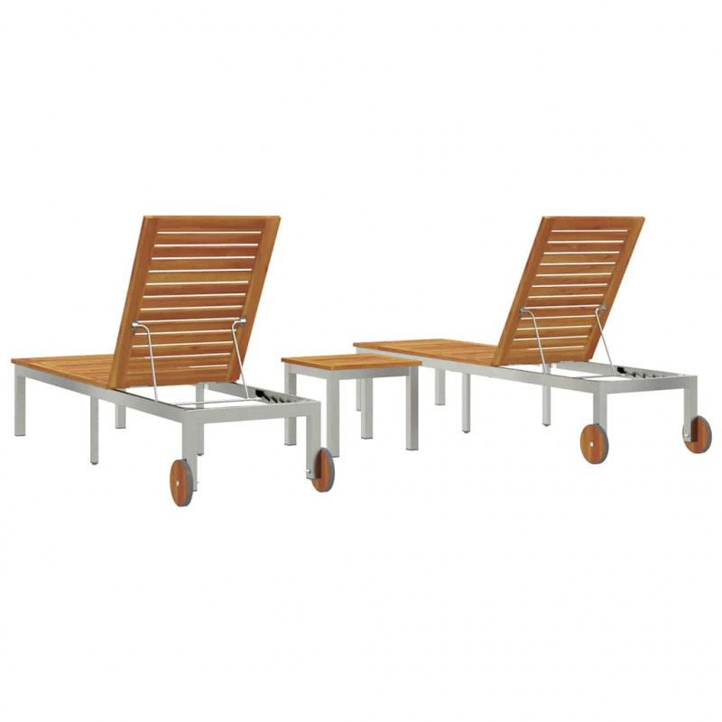 Leżak 2-osoba 3 pcs Brązowy Lite Drewno Akacji