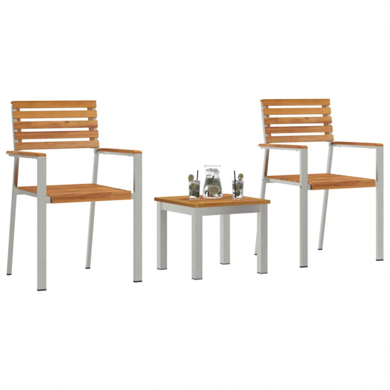 Zestaw do jadalni w ogrodzie 3 pcs Brązowy Lite drewno teakowe
