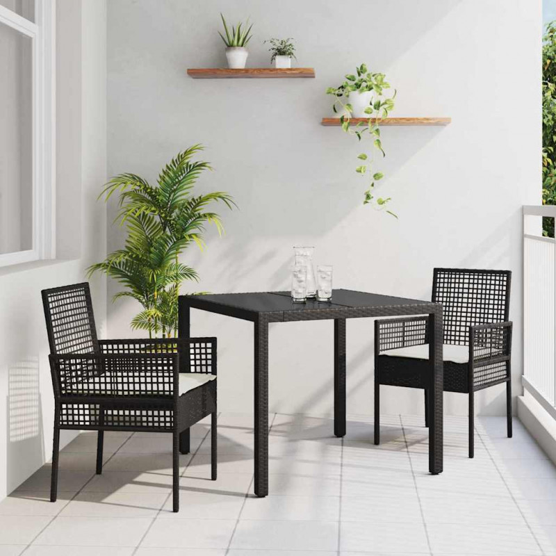Zestaw do jadalni w ogrodzie 3 pcs Czarny polirattan