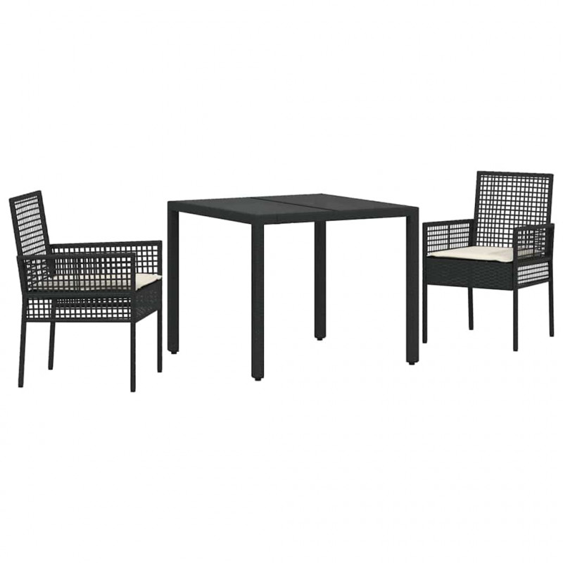 Zestaw do jadalni w ogrodzie 3 pcs Czarny polirattan