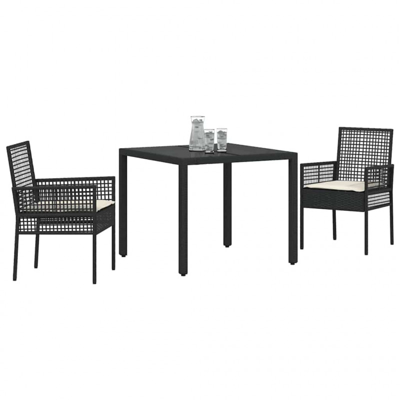 Zestaw do jadalni w ogrodzie 3 pcs Czarny polirattan