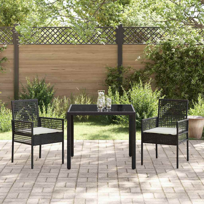 Zestaw do jadalni w ogrodzie 3 pcs Czarny polirattan
