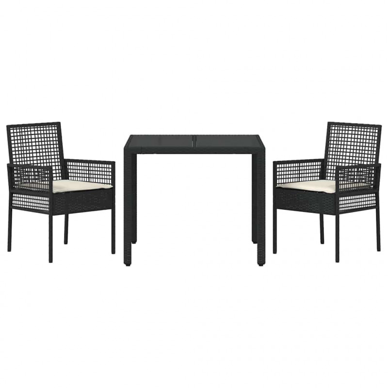 Zestaw do jadalni w ogrodzie 3 pcs Czarny polirattan