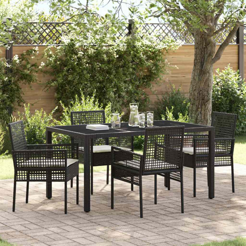 Zestaw do jadalni w ogrodzie 5 pcs Czarny polirattan