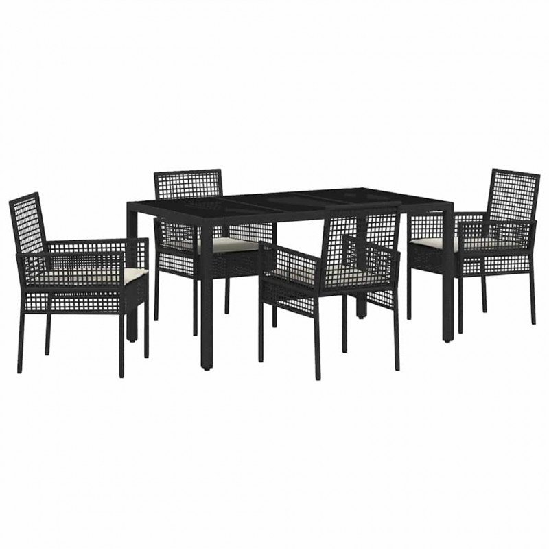 Zestaw do jadalni w ogrodzie 5 pcs Czarny polirattan