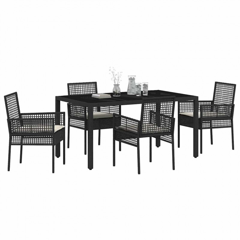 Zestaw do jadalni w ogrodzie 5 pcs Czarny polirattan