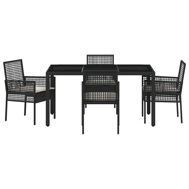 Zestaw do jadalni w ogrodzie 5 pcs Czarny polirattan