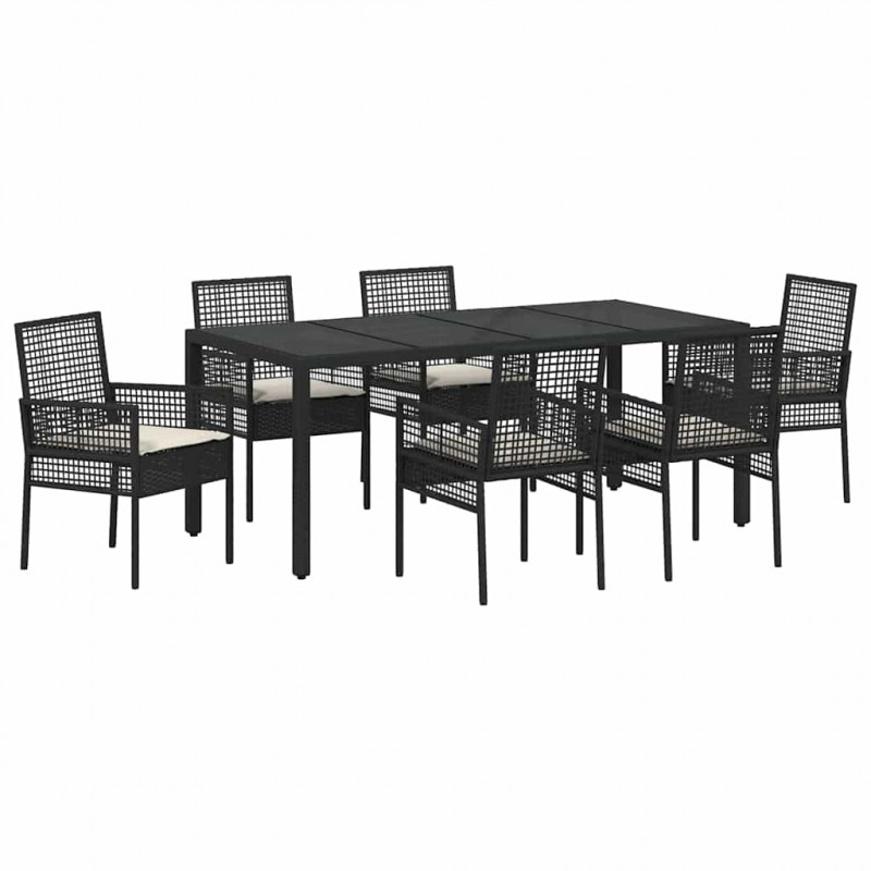 Zestaw do jadalni w ogrodzie 7 pcs Czarny polirattan