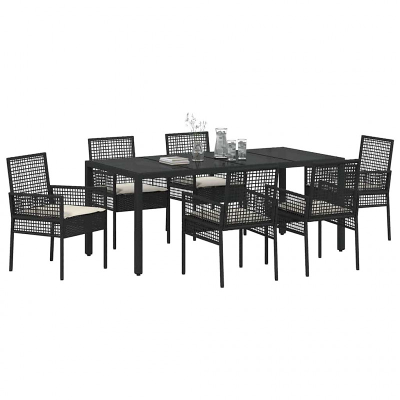 Zestaw do jadalni w ogrodzie 7 pcs Czarny polirattan