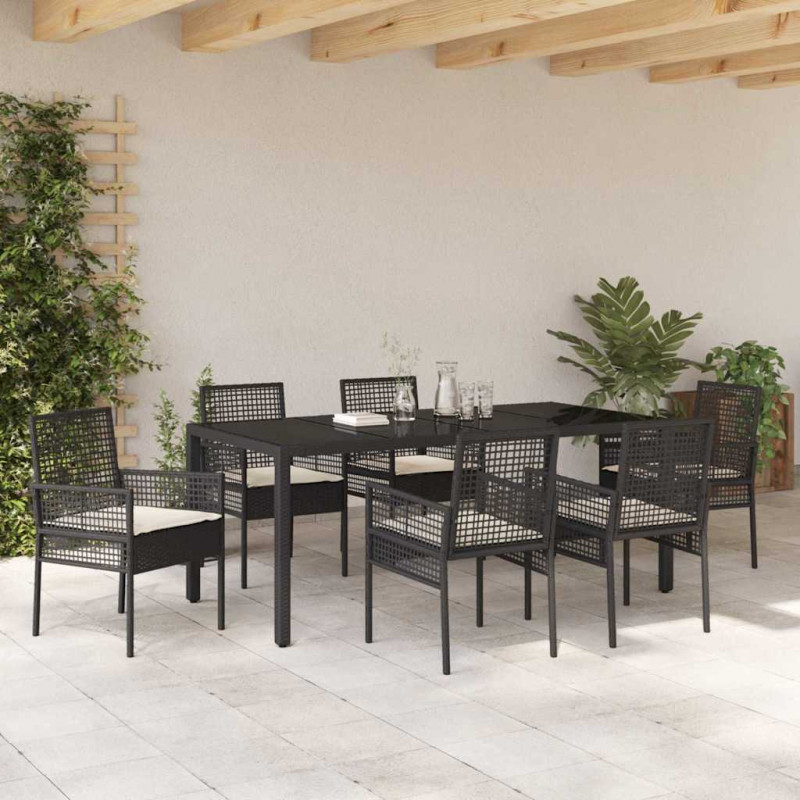 Zestaw do jadalni w ogrodzie 7 pcs Czarny polirattan