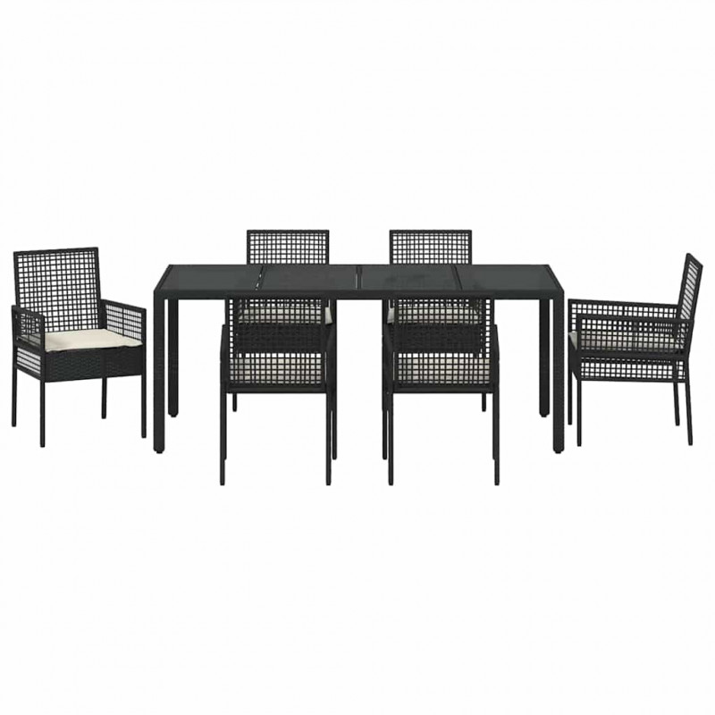 Zestaw do jadalni w ogrodzie 7 pcs Czarny polirattan