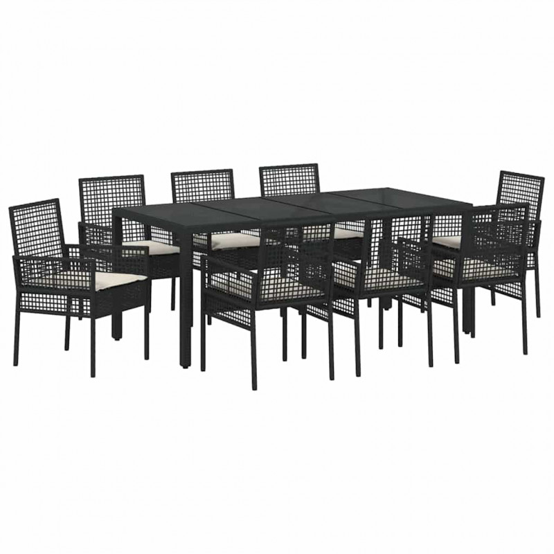 Zestaw do jadalni w ogrodzie 9 pcs Czarny polirattan