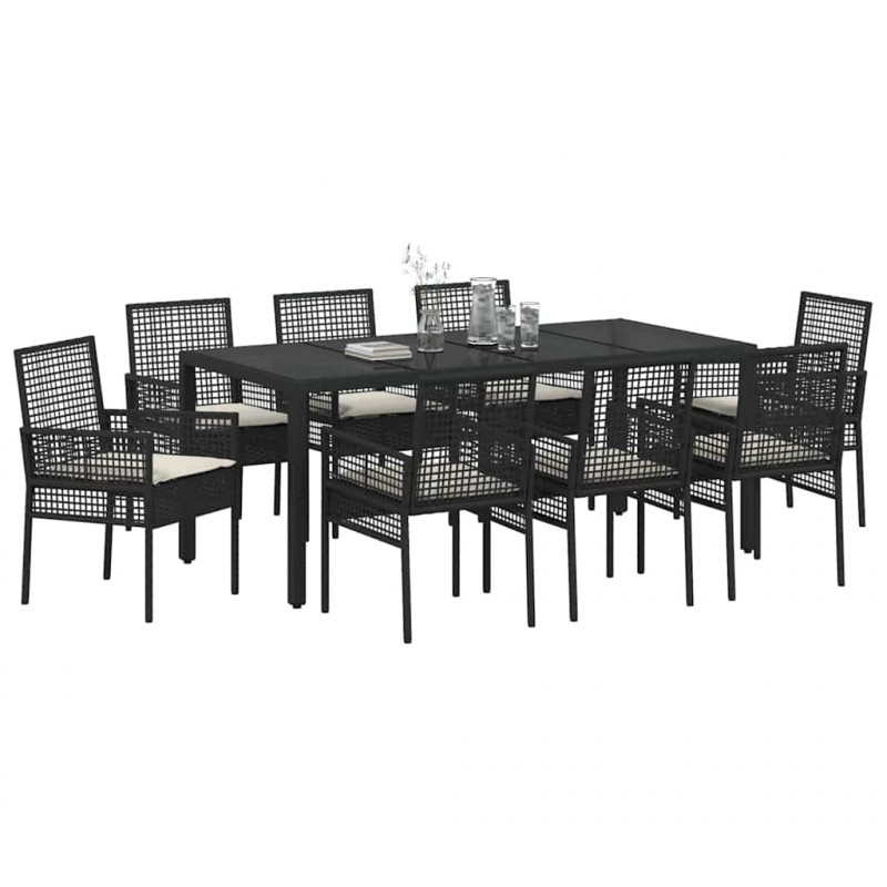 Zestaw do jadalni w ogrodzie 9 pcs Czarny polirattan