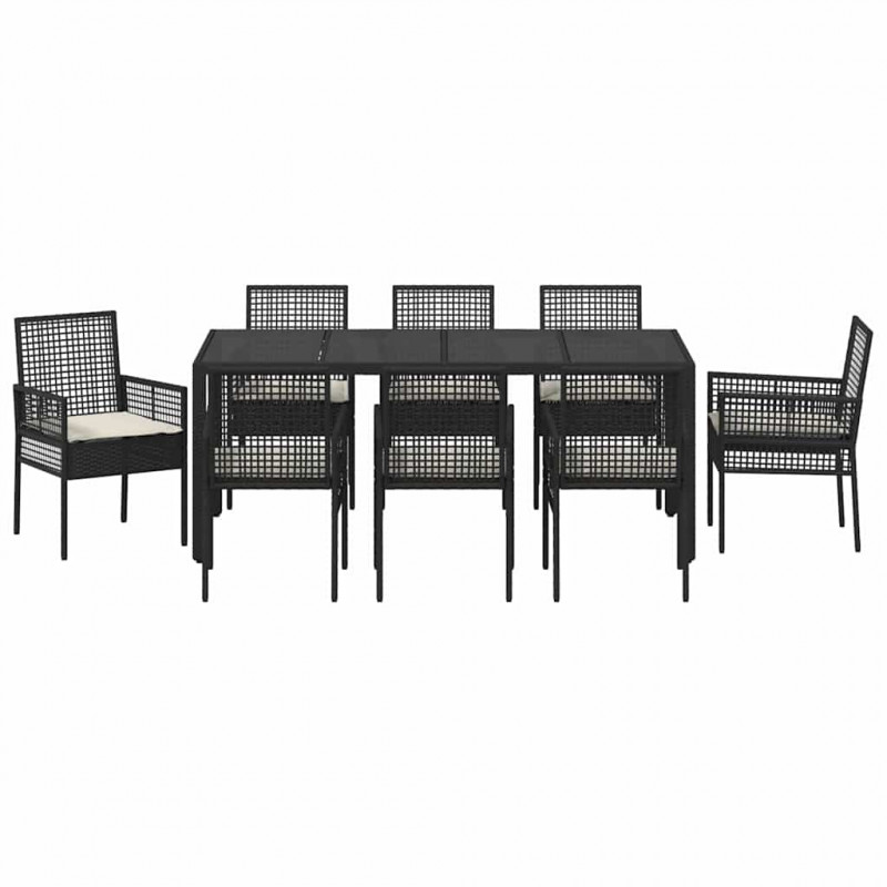 Zestaw do jadalni w ogrodzie 9 pcs Czarny polirattan