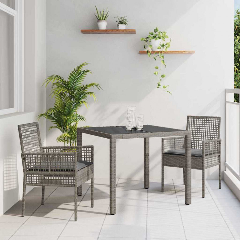 Zestaw do jadalni w ogrodzie 3 pcs Szary polirattan